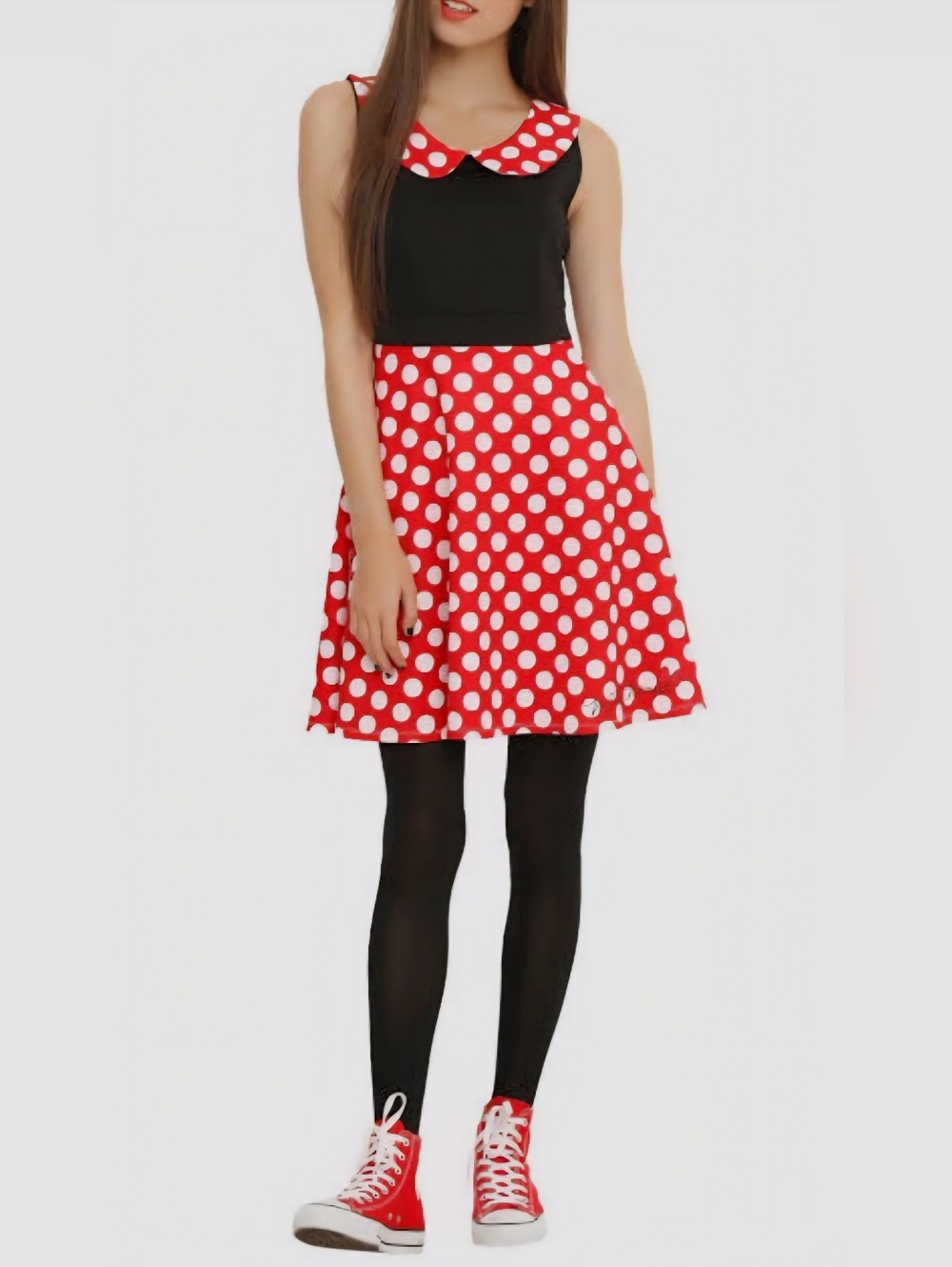 Hot Topic Red & White Polka Dot Skater Dress with Black Bodice